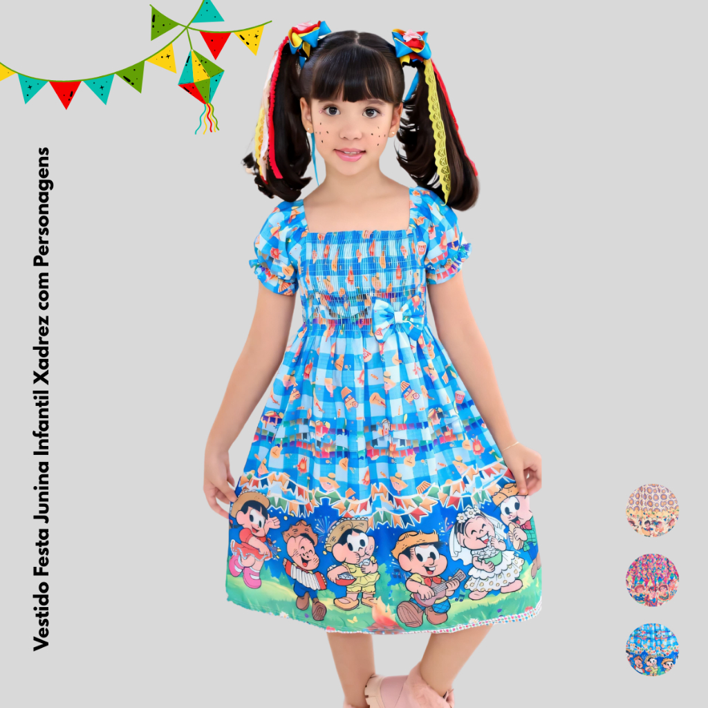 Vestido Juvenil Quadrilha Rodado Estampada Moda Junina Princesa Luxo