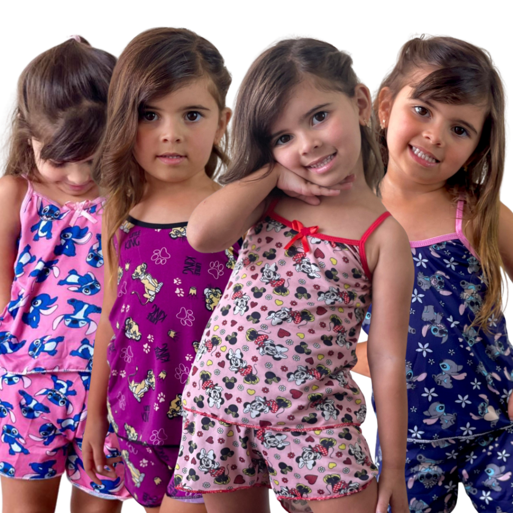 Kit 5 Pijamas Infantil Short Doll Conjunto Micro Roupa de Dormir Blusa Feminina Infantil Confortavel