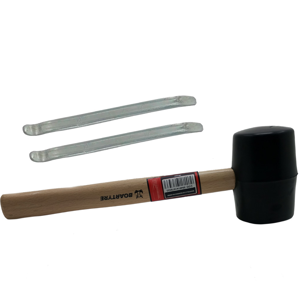 KIT BORRACHEIRO COM 2 ESPÁTULAS CHATA 30CM+ MARTELO BORRACHA