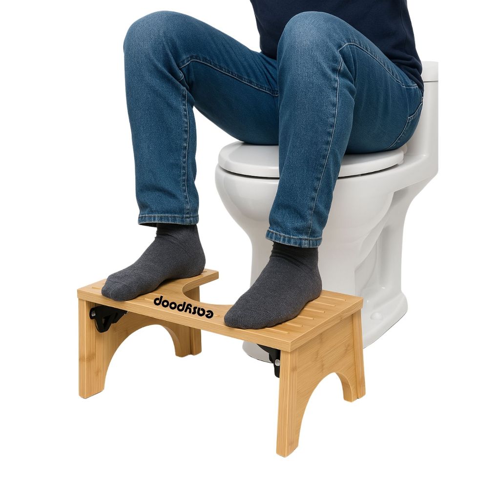 Banquinho Cócoras Banco Apoio Sanitário de Madeira Elegante Ergonômico com Antiderrapante Apoio Pés