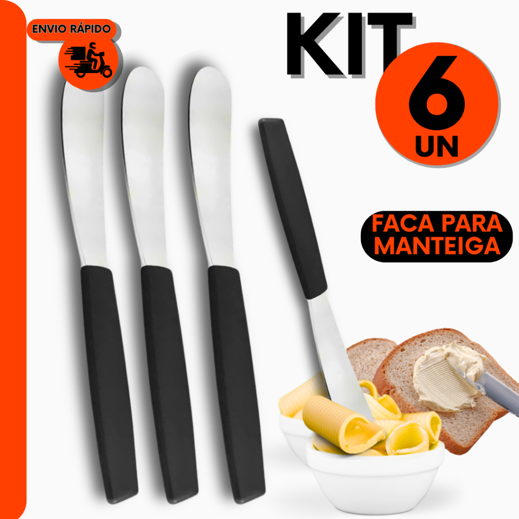 Kit 6 Pçs Espátula de Manteiga Faca de Manteiga p/ Toque Premium Hotel Casa e Restaurante