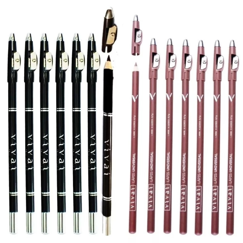 Kit x6 ou x12 Lápis para Olho Preto / Marrom com Apontador VIVAI