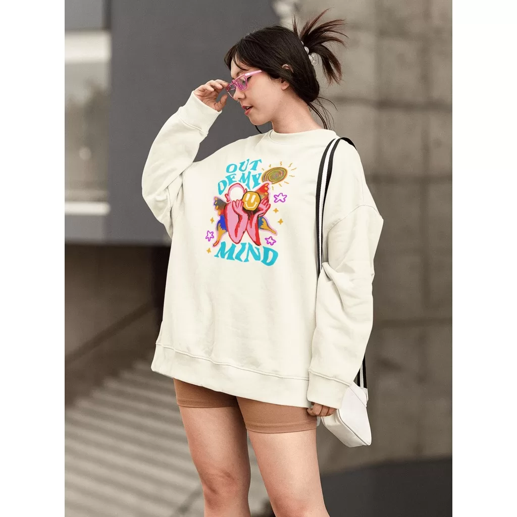 Moletom Blusa de Frio Básico Estiloso Feminino Estampado Gola Redonda Confortável 100% Algodão – Out