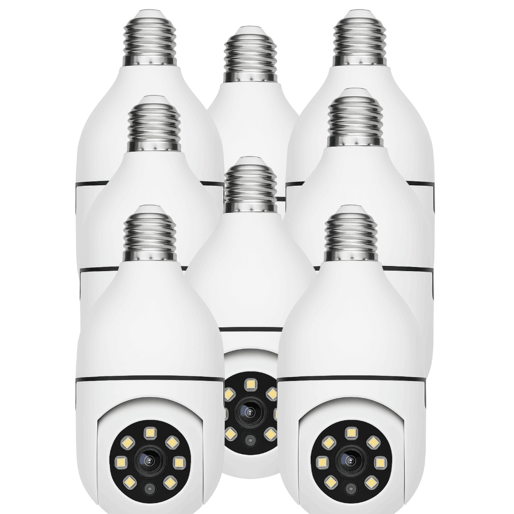 Kit 8 Câmeras Lâmpada Wi-Fi com App para Celular, Visão Noturna e Fácil Instalação