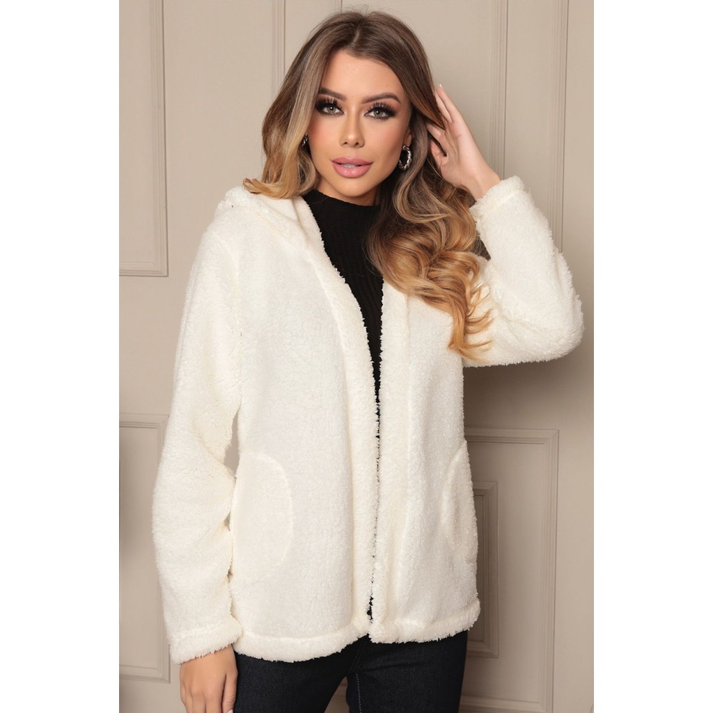 Casaco Feminino Teddy Lanzinha Com Capuz  964 Branco