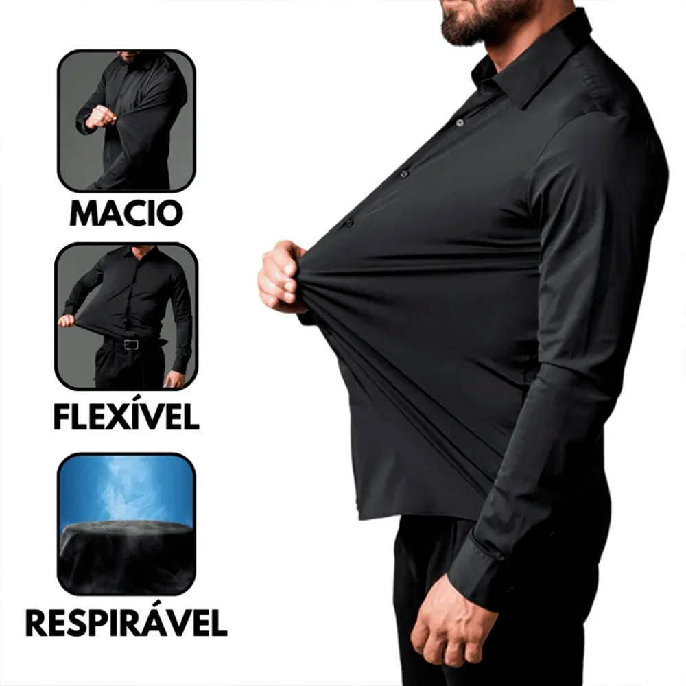 Camisa Social Tecnológica Slim Fit Anti-Transpirante Ante Odor E Não Amassa – Não é Poliéster