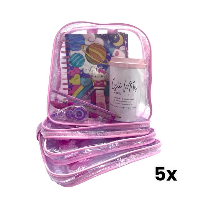 KIT COM 5 MINI MOCHILA infantil transparente escol