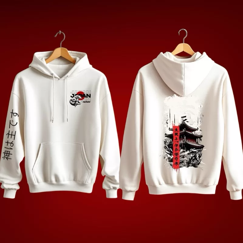 Blusa Moletom Canguru Oriental Japonês Samurai Frio Inverno Flanelado com Capuz Anime Geek