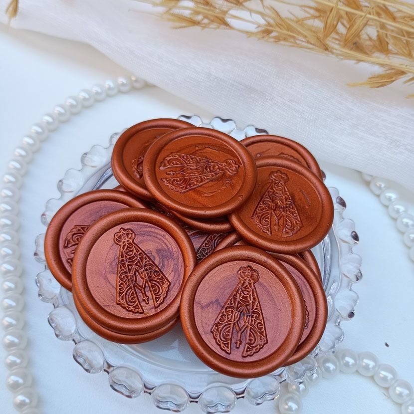 10 Lacre de Cera para convite Terracota Nossa Senhora lacre religioso