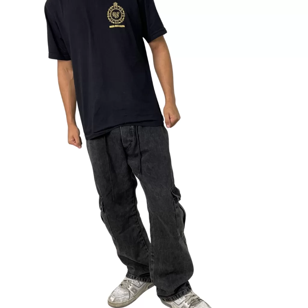 CALÇA CARGO JEANS COM ELASTICO NA CINTURA CONTEM 6 BOLSOS