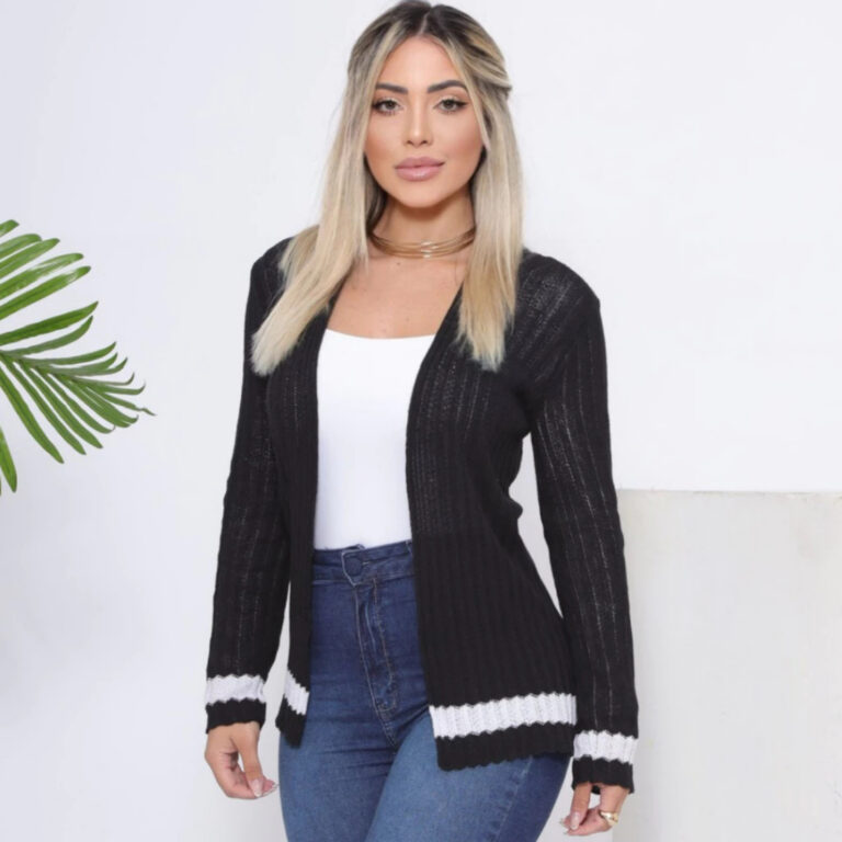 Casaquinho Tricot Feminino Canelado Fashion Coring
