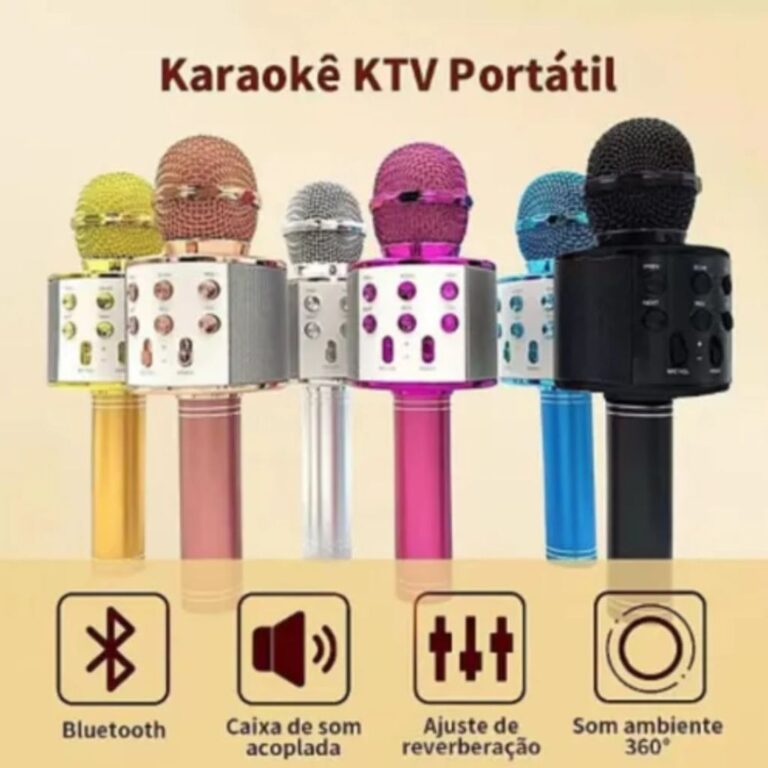 Microfone Karaokê Sem Fio Alto-Falante Embutido E
