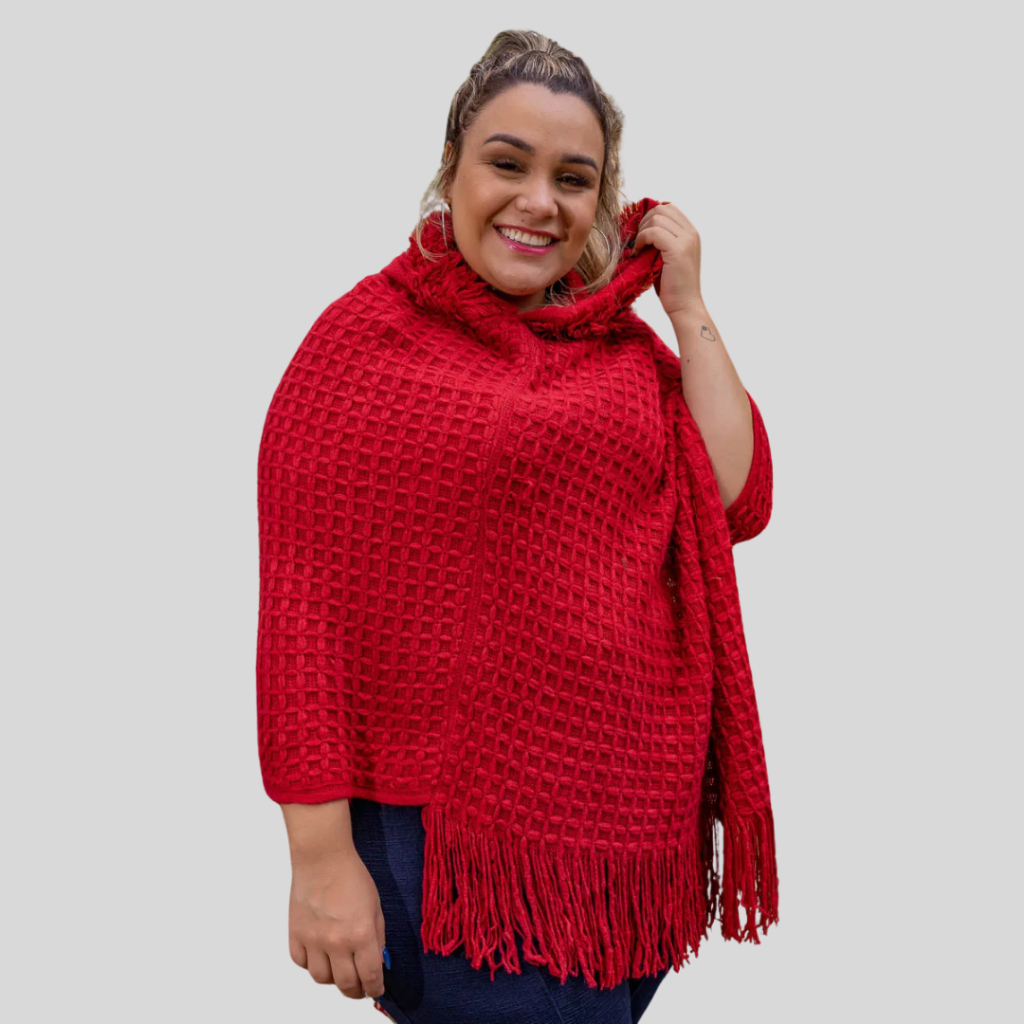 Poncho Feminino Plus Size Elegante com Capuz