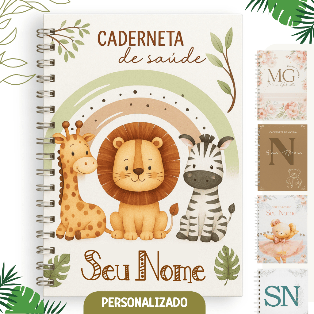 Caderneta De Vacina/Vacinação/Saúde Menino Personalizada C/ Nome Atualizada – Safari