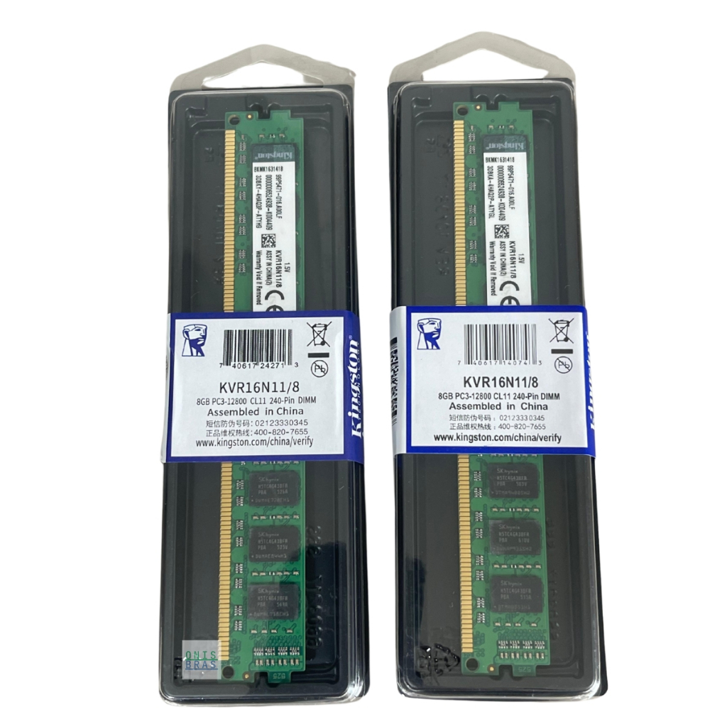 KIT 2 Memórias PC Desktop 8GB(2×8: 16GB Total) Kingston DDR3 1600mhz Pc3 12800 KVR16N11/8 <>