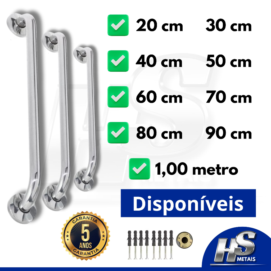 Barra de Apoio Alça 20cm até 1Metro +Segurança Idoso Deficiente Cadeirante, Corrimão Corredo Piscina