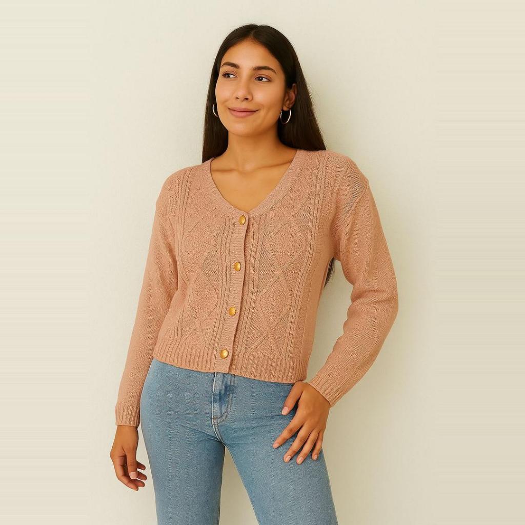 Casaco de Tricot com Trança Feminino  Quentinho, Macio e Versátil