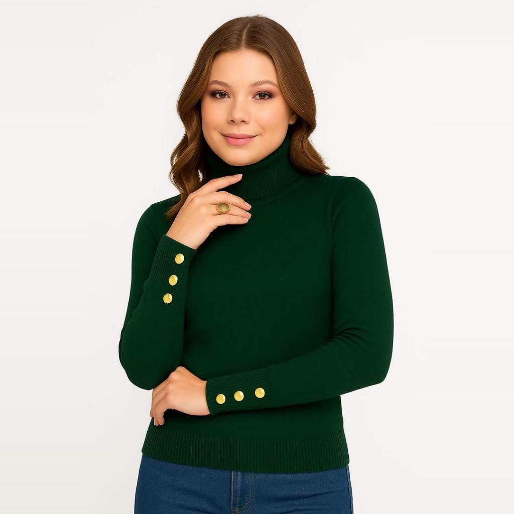 Cacharrel Tricot Canelado Feminina  Gola Alta, Tamanho Único, Estilo com Conforto