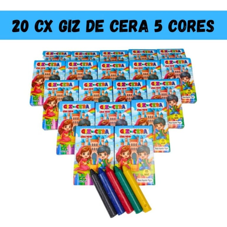 20 cx Mini Giz de Cera 5 Cores P/ Kit Festa Infant