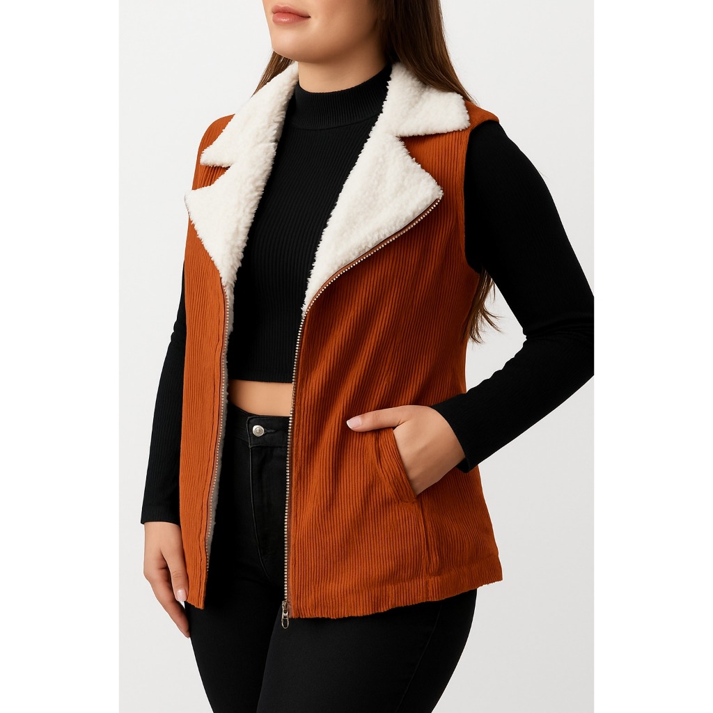 Colete de Veludo Cotelê Inverno Forrada Moda Blogueira Teddy Peluciada