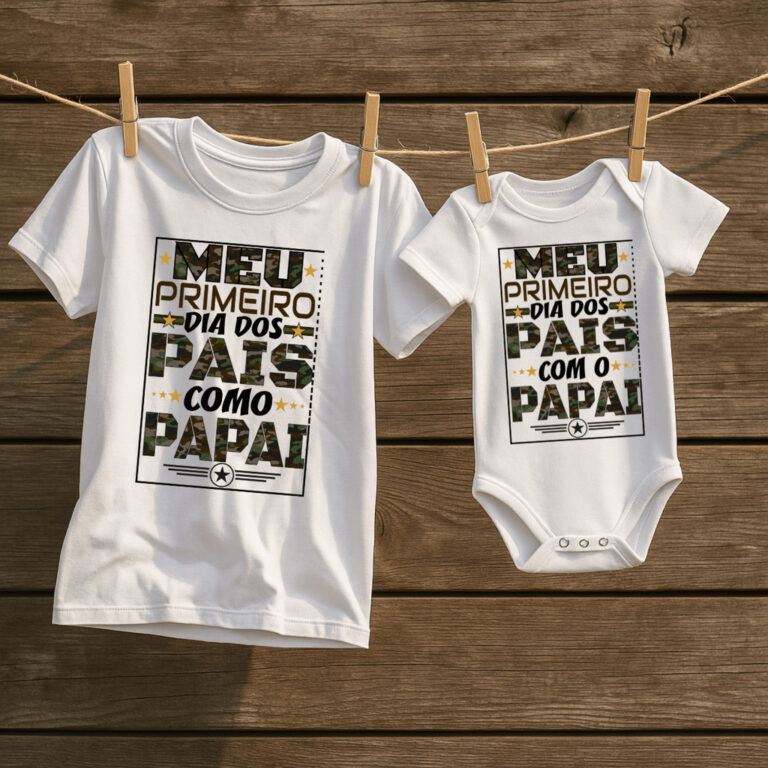 Kit Camiseta body bebê papai meu primeiro dia dos