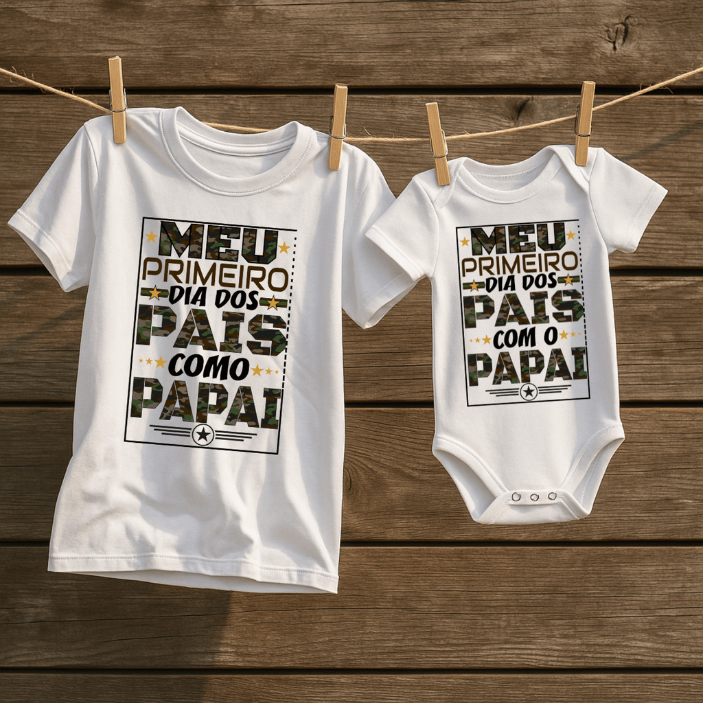 Kit Camiseta body bebê papai meu primeiro dia dos pais