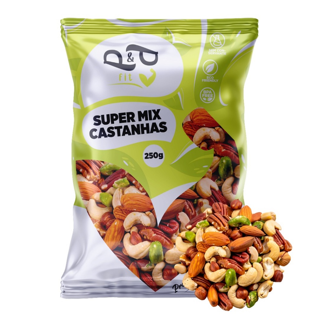 Mix Castanhas Nobre Sem Amendoim e Sem Uva Passas Macadâmia Castanha de Caju/Pará Amêndoa Nozes 250g