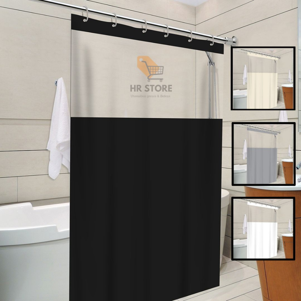 Cortina De Box Banheiro Com Visor Transparente Antimofo 100% Em PVC Resistente