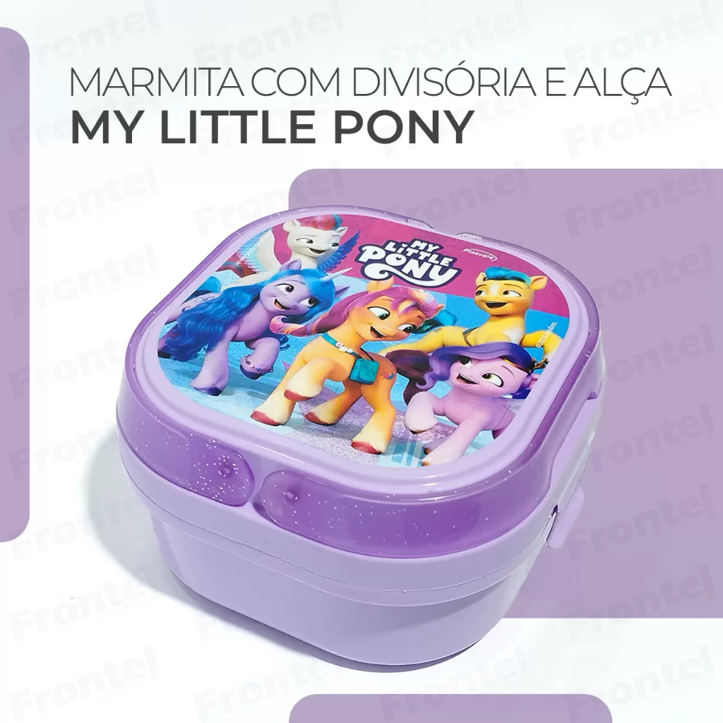 Marmitinha Kids Pote Com Alça e Divisória Escolar Lanche Plasvale Transformers My Little Pony Lanche