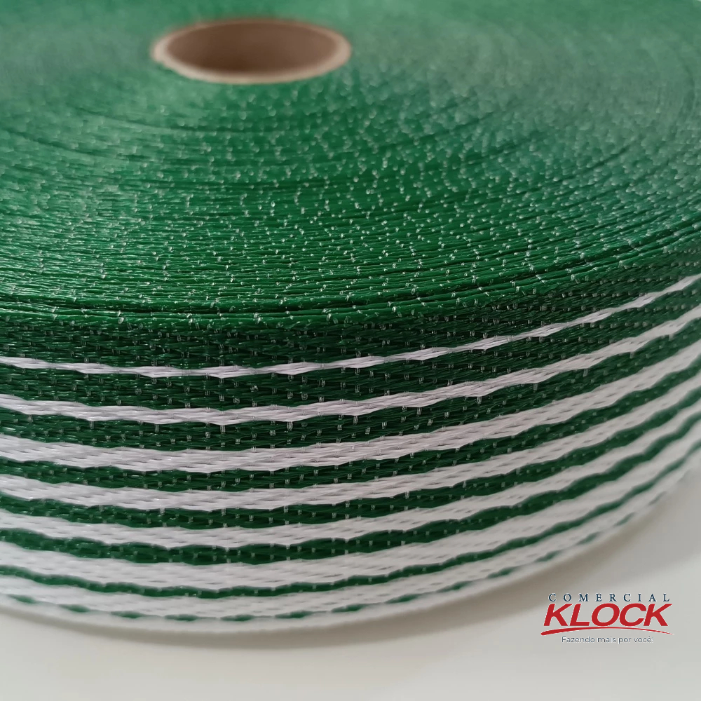 50m Fita Percinta Nylon para Cadeira de Praia 6cm Largura Verde/Branco