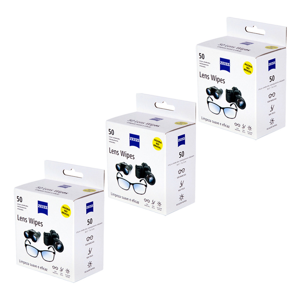 KIT 3 CAIXAS DE 50(unidades) LENS WIPES ou KIT DE 5 CAIXAS DE 30(unidades) LENS WIPES ZEISS PROMO