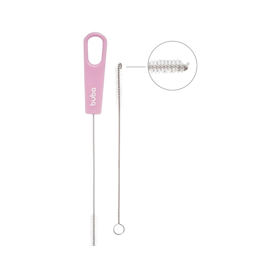 Kit Escova Buba Limpa Canudo Limpeza Garrafinha Rosa