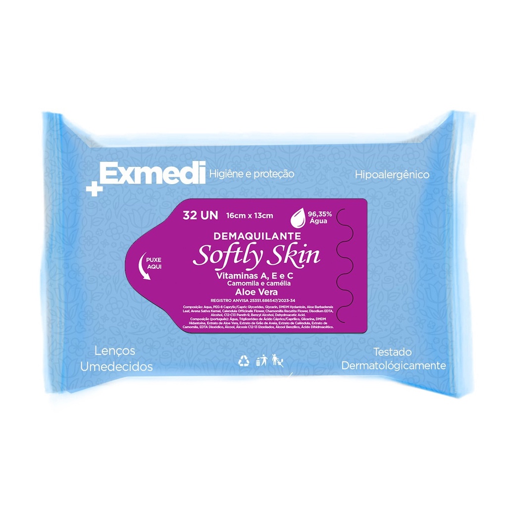 64Un Lenços Umedecidos Demaquilante Softly Skin C/Vitaminas