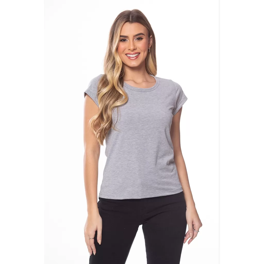 Blusa Feminina Básica Manga Curta Zipituka 302 Cinza
