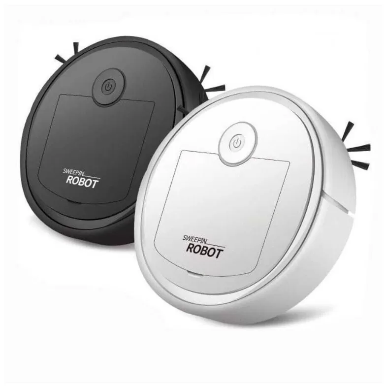 Robô Aspirador Inteligente Branco/Preto – Limpeza Automática e Design Compacto