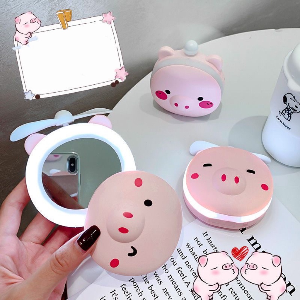 SUPER Mini Espelho Ventilador Porquinho Rosa Usb Iluminação Luz Led Para Maquiagem Portátil-W1205