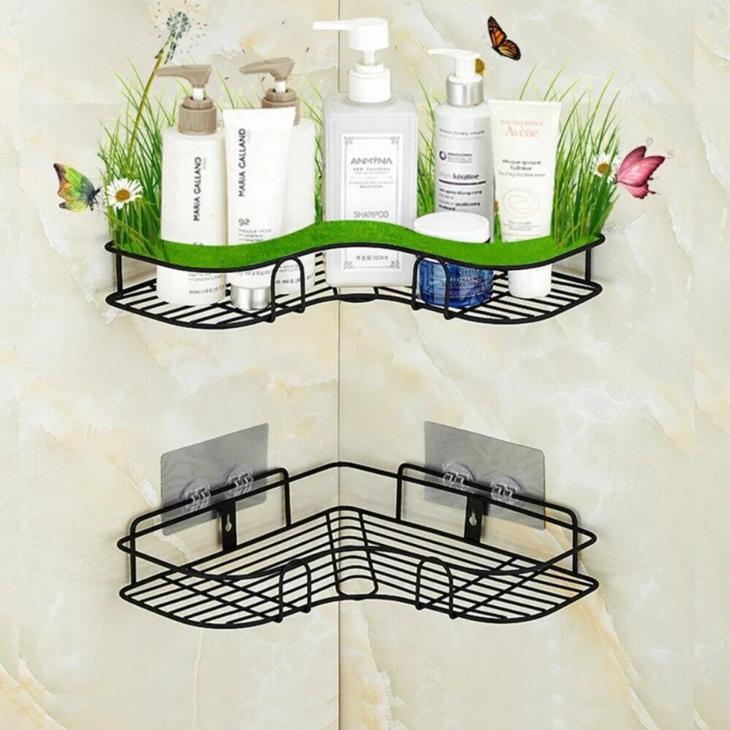 Suportes Porta Shampoo Organizador De Metal Para Banheiro Cozinha Prateleira Com Adesivos