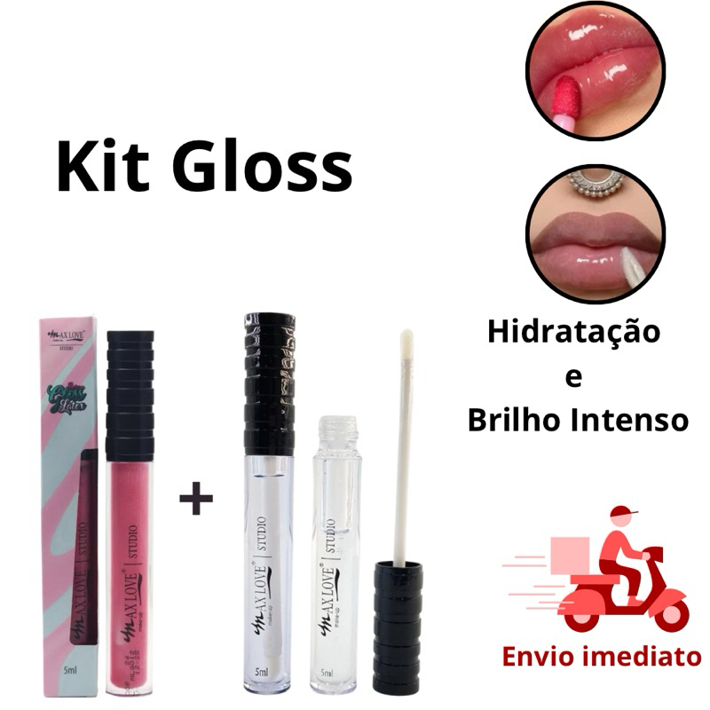 Combo 2 Batom Gloss Max Love Látex Vegano – Max Love Lábios Brilhantes incolor