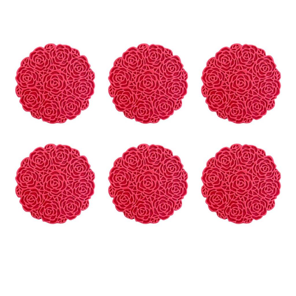 6 Porta Copos Flora (Rosa) Bolachinha Emborrachada Retém Liquido