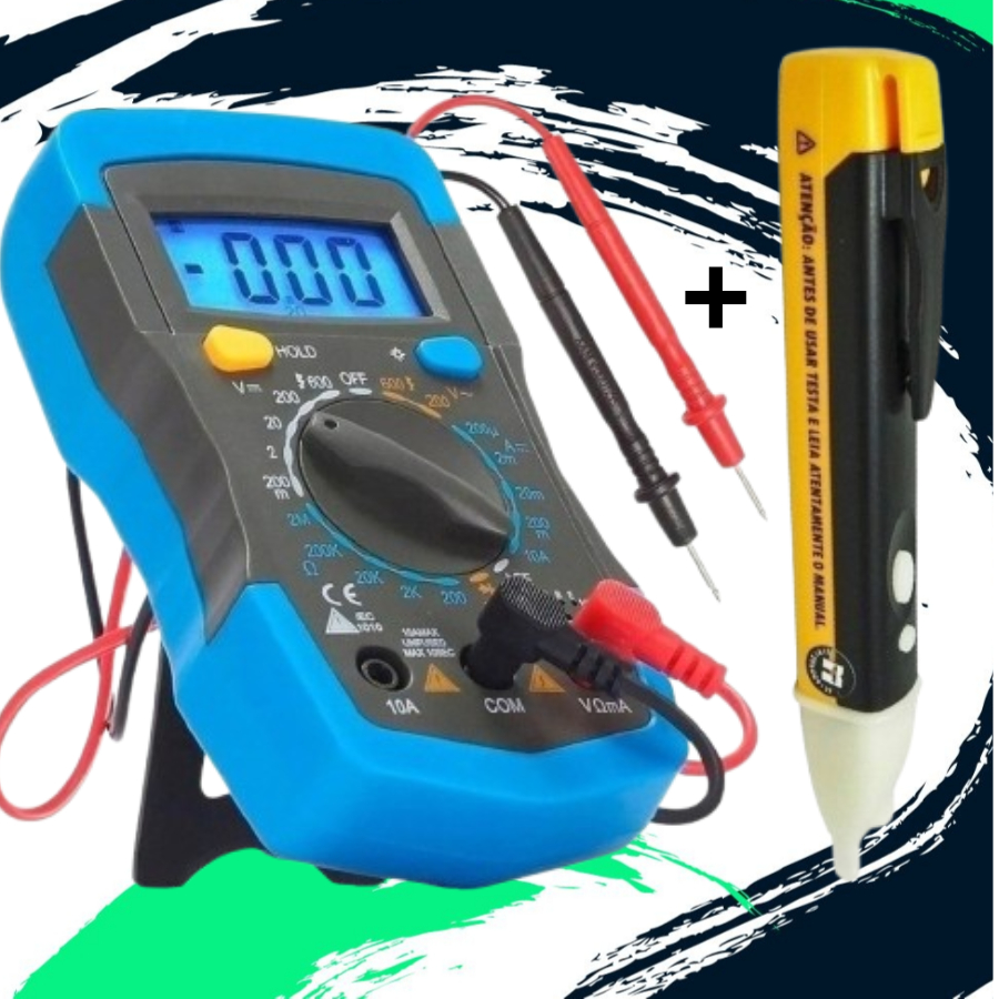 Multímetro Digital Profissional Tela Lcd Iluminada + Caneta Detectora De Energia Elétrica