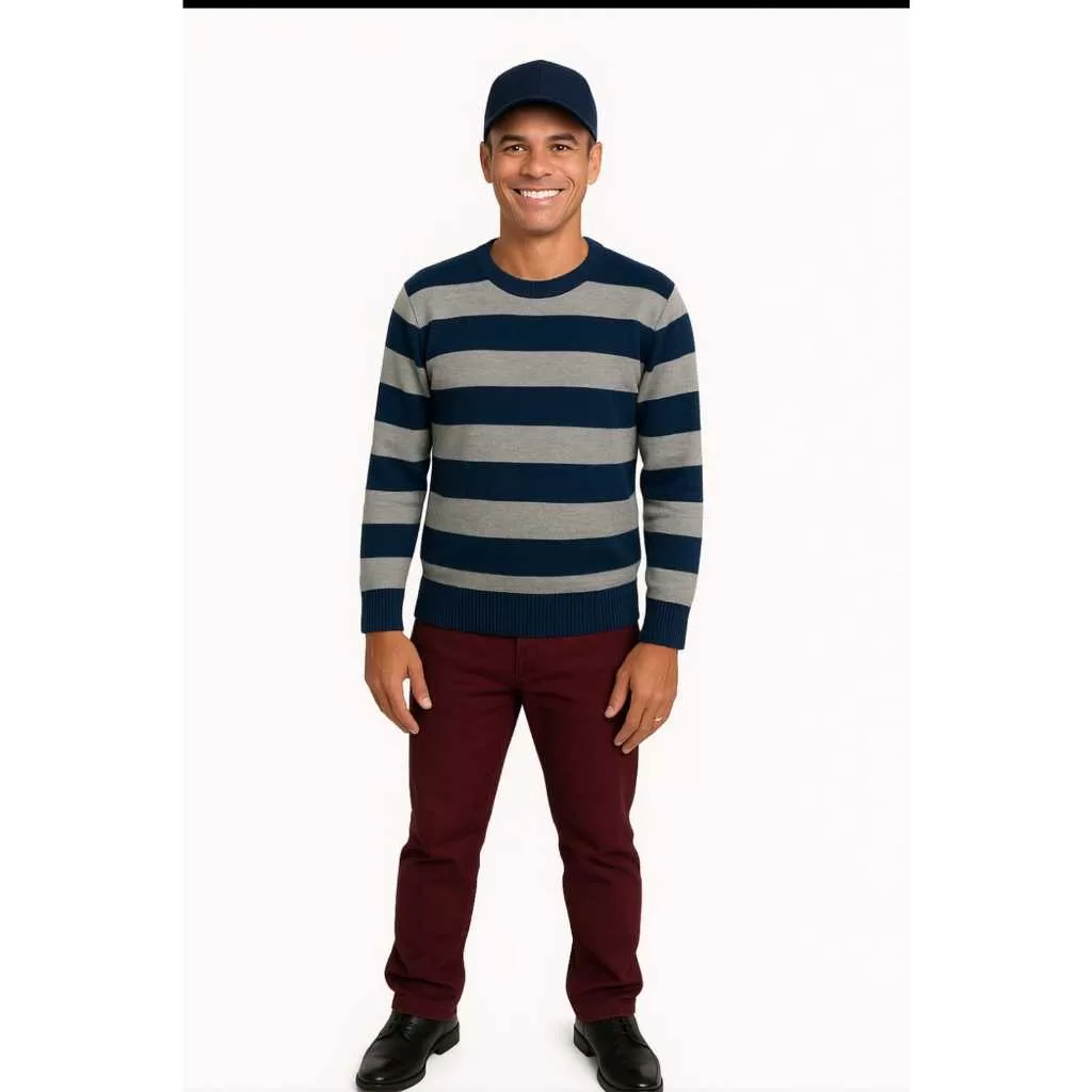Suéter Masculino Blusa De Frio Lã Tricô homem gola redonda listras