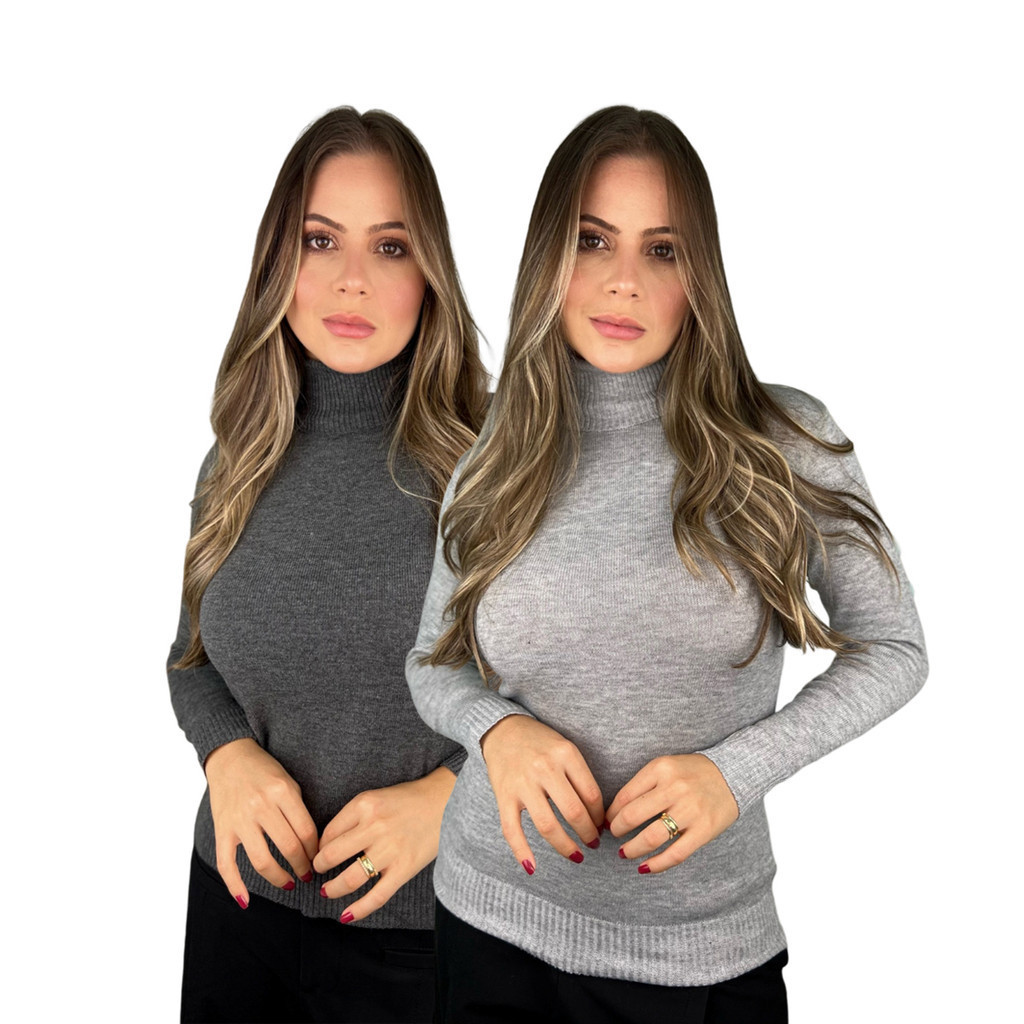 Kit 2 Blusa De Frio Cacharrel Feminina Gola Alta Tricot