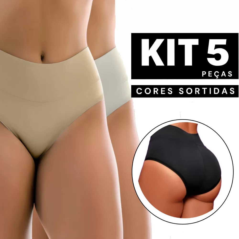 Kit 1 à 5 Calcinha Modeladora Cintura Alta Feminina Cós alto Confortável Cintura Alta Sensual Barata