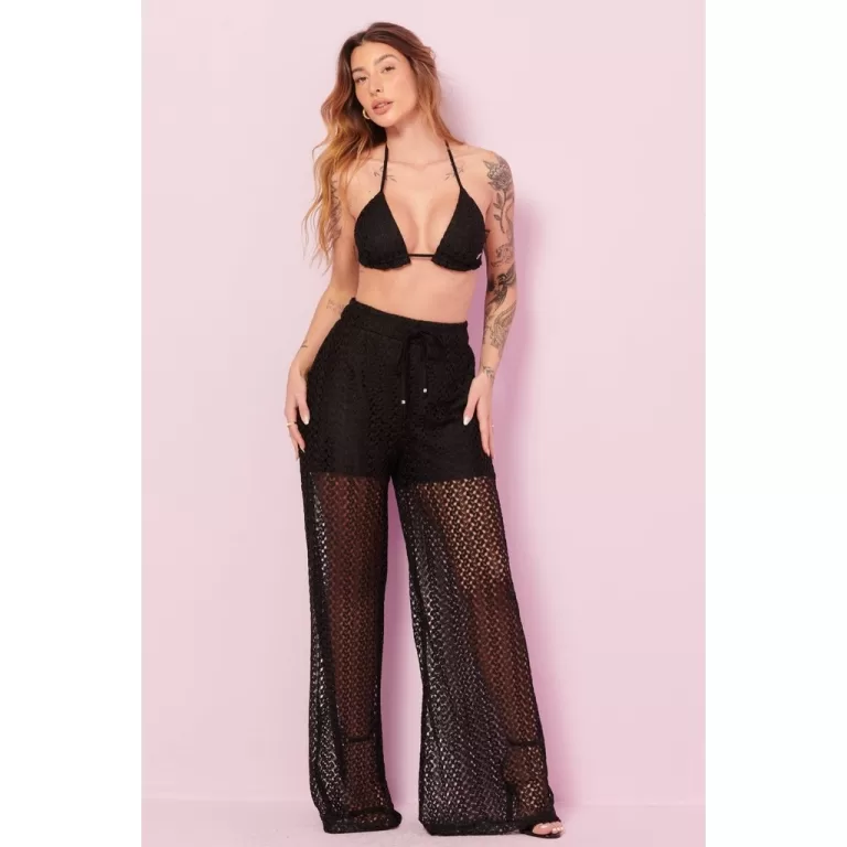Calça Feminina Pantalona Renda Planet Girls Preto