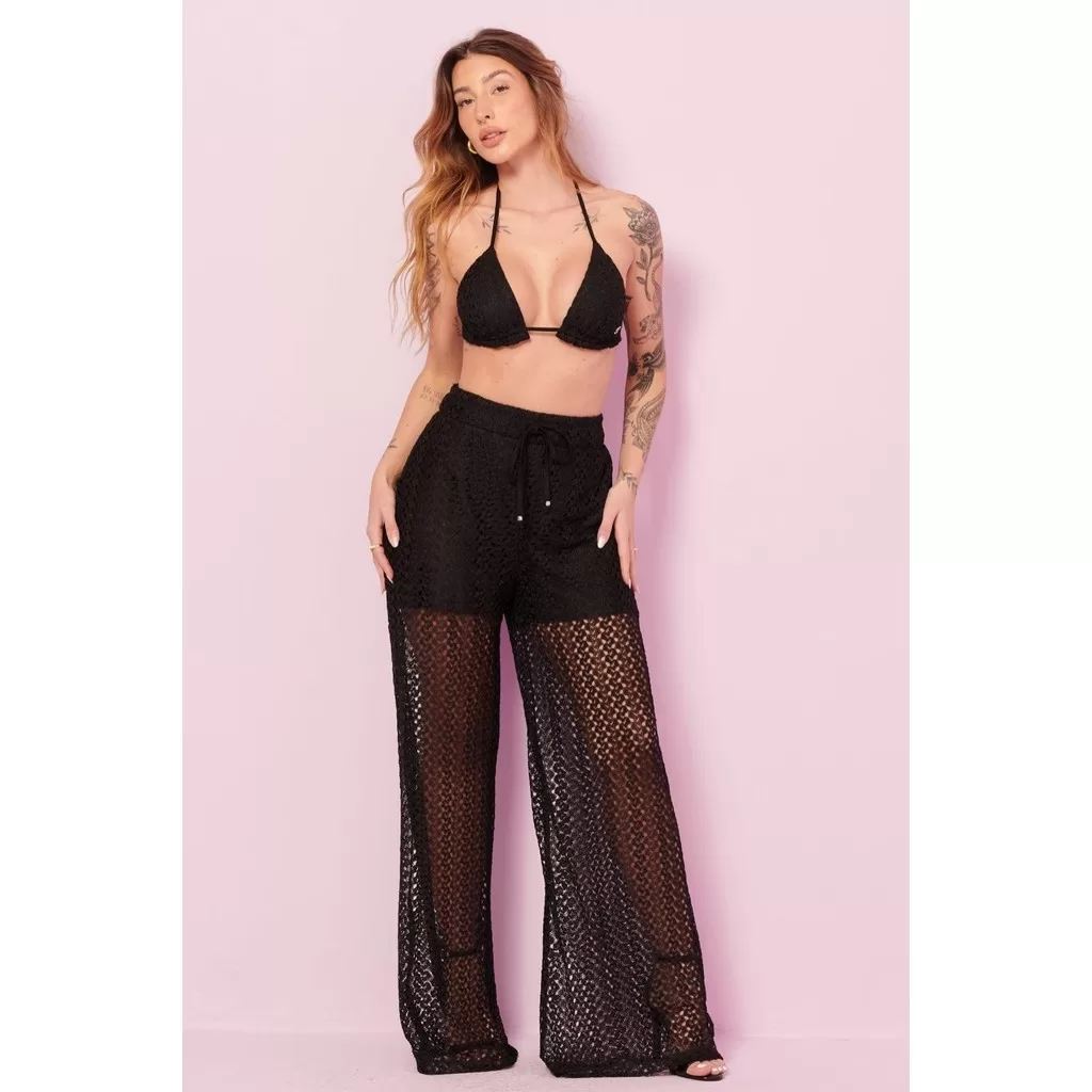 Calça Feminina Pantalona Renda Planet Girls Preto