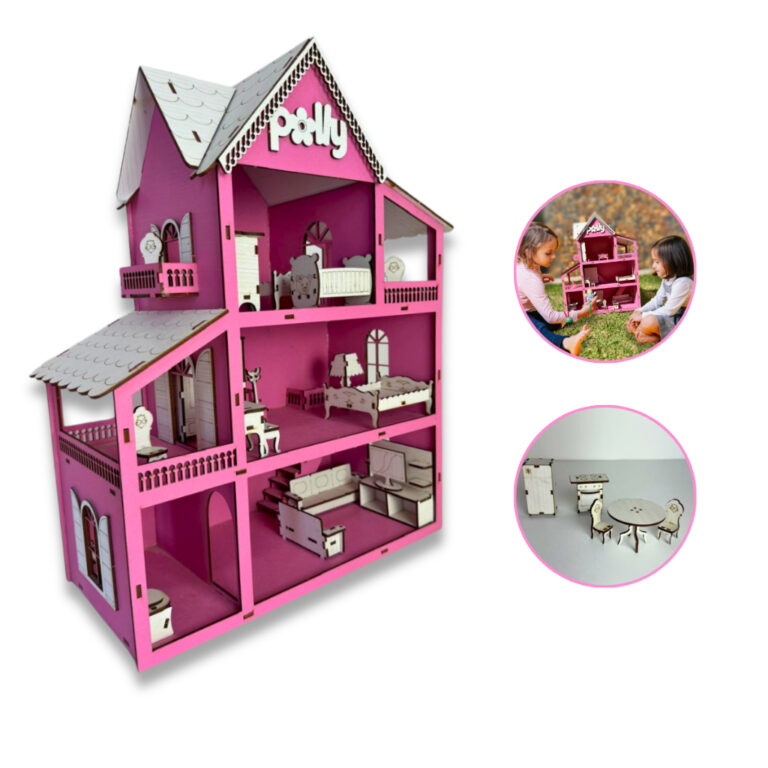 Casinha De Boneca Em Mdf Com Kit De 19 Mini Móvei