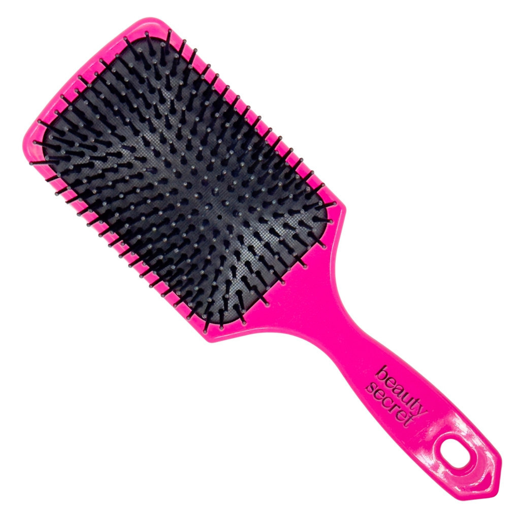 Escova Raquete Almofadada Beauty Secret Rosa com Cerdas Pretas