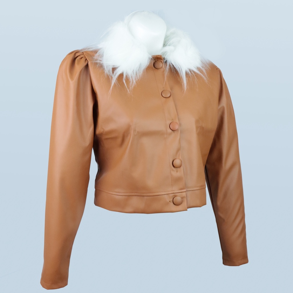 Jaqueta De Couro Sintético Botão Casaco Feminino Couro Fake