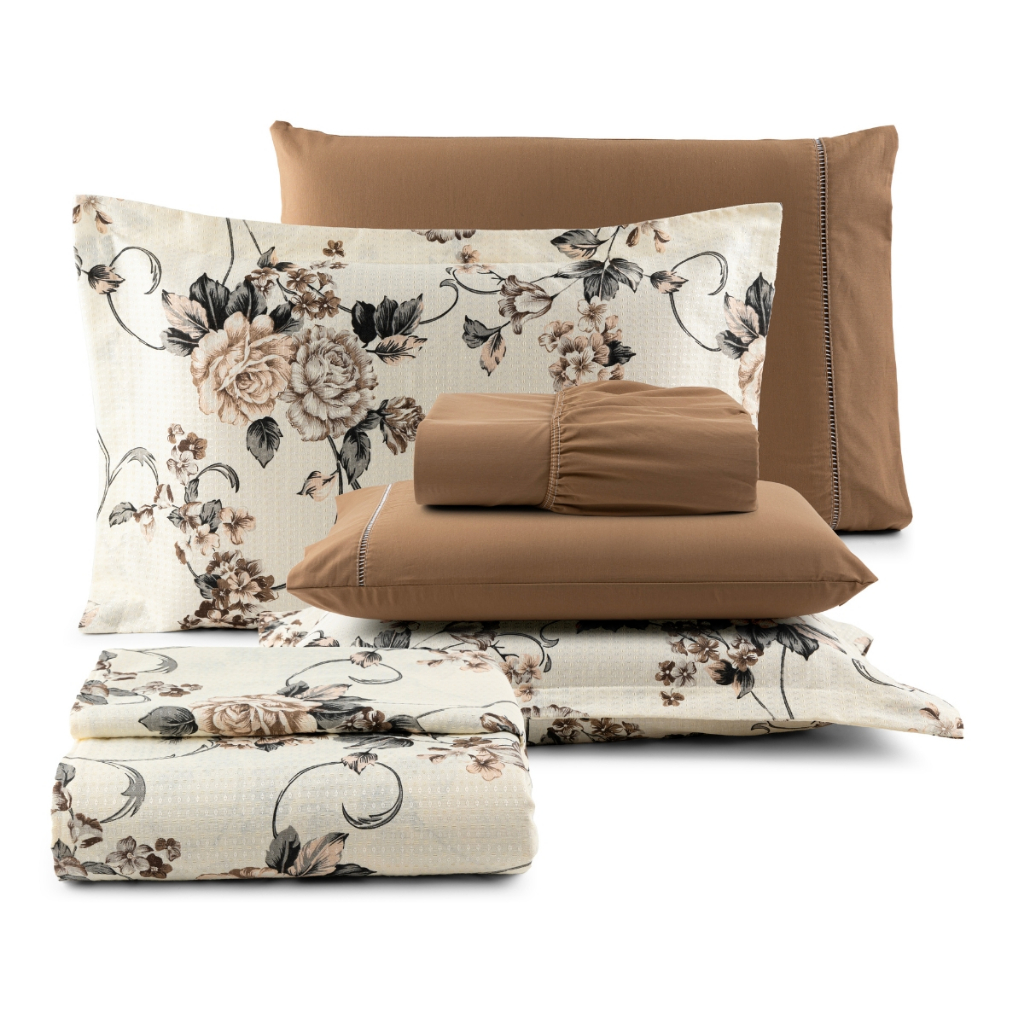 Kit Cobre Leito Casal Queen 6 Peças Tecido 100% Algodão Colcha Piquet De Luxo Estampado Queem Jogo D