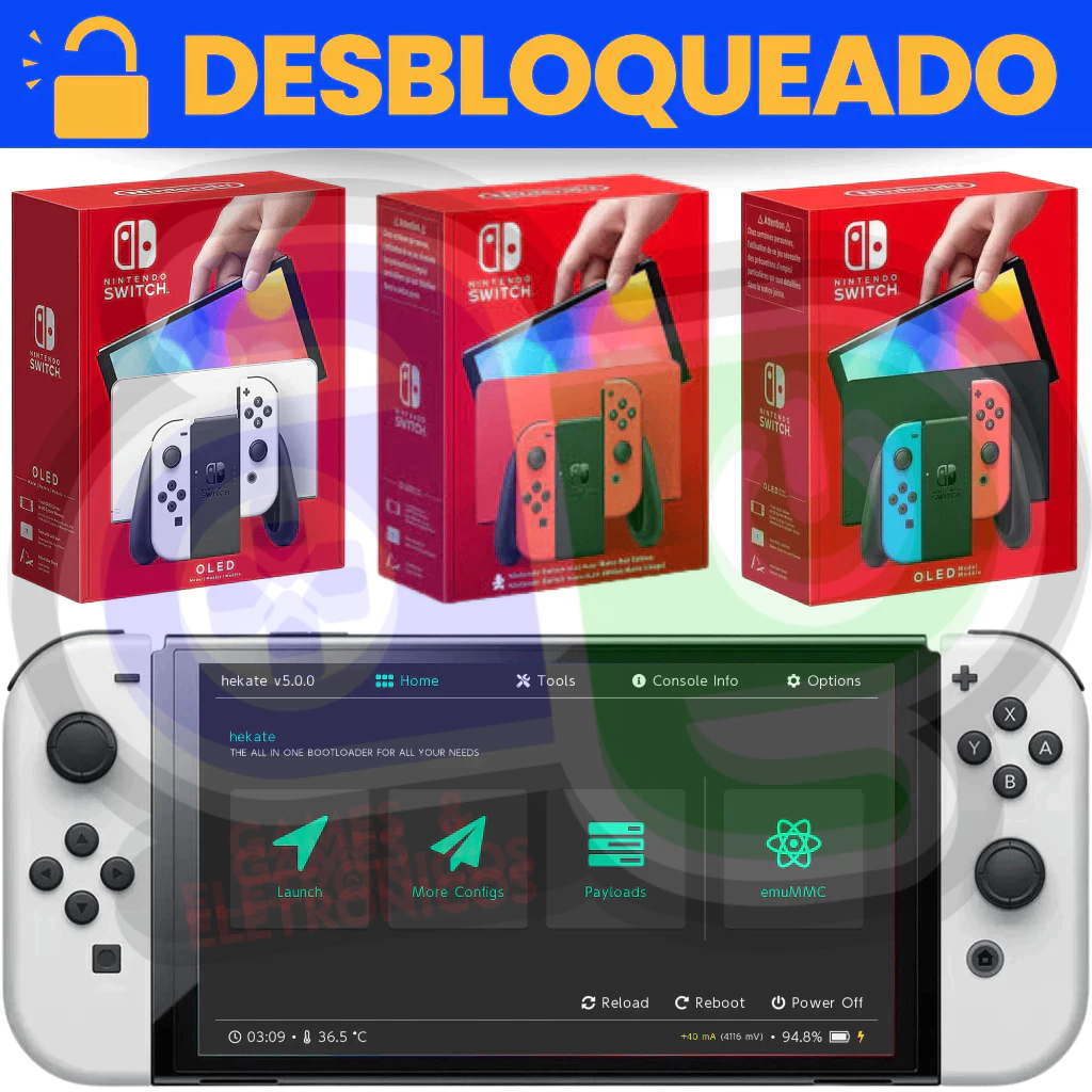 Nintendo Switch Oled Desbloqueado – 128gb/256gb/512gb Cartão Original Com Jogos – 1 Ano de Garantia